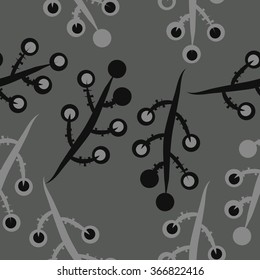 Floral seamless pattern, doodles,branches,bagels. Hand drawn.