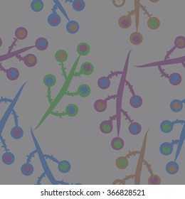 Floral seamless pattern, doodles,branches,bagels. Hand drawn.