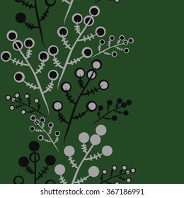 Floral seamless pattern, doodles,branches,bagels, vertical. Hand drawn.