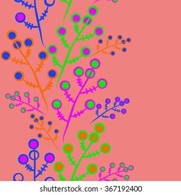 Floral seamless pattern, doodles,branches,bagels, vertical. Hand drawn.