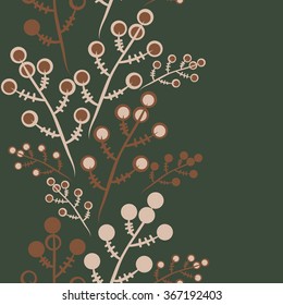 Floral seamless pattern, doodles,branches,bagels, vertical. Hand drawn.