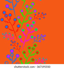 Floral seamless pattern, doodles,branches,bagels, vertical. Hand drawn.