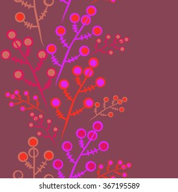 Floral seamless pattern, doodles,branches,bagels, vertical. Hand drawn.