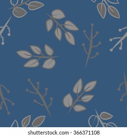 Floral seamless pattern, doodles,branches,leaves, ellipses. Hand drawn.