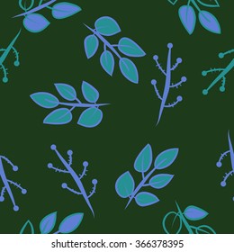 Floral seamless pattern, doodles,branches,leaves, ellipses. Hand drawn.
