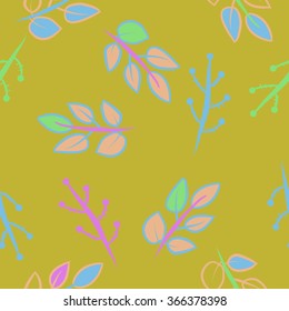Floral seamless pattern, doodles,branches,leaves, ellipses. Hand drawn.