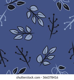 Floral seamless pattern, doodles,branches,leaves, ellipses. Hand drawn.