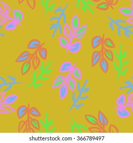 Floral seamless pattern, doodles,branches,leaves. Hand drawn.