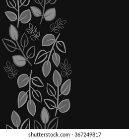 Floral seamless pattern, doodles,branches,leaves, vertical, copy space. Hand drawn.