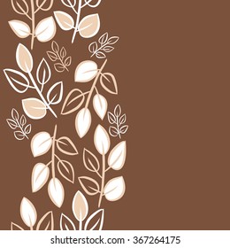 Floral seamless pattern, doodles,branches,leaves, vertical, copy space. Hand drawn.