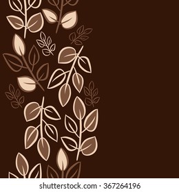 Floral seamless pattern, doodles,branches,leaves, vertical, copy space. Hand drawn.