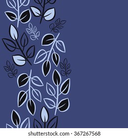 Floral seamless pattern, doodles,branches,leaves, vertical, copy space. Hand drawn.