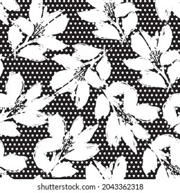 Floral seamless pattern with dotted textures for fashion textiles and graphics