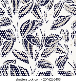 Floral seamless pattern with dotted textures for fashion textiles and graphics
