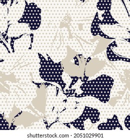 Floral seamless pattern with dotted textures for fashion textiles and graphics