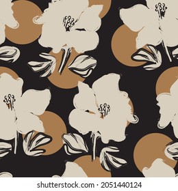 Floral seamless pattern with dotted textures for fashion textiles and graphics