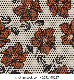 Floral seamless pattern with dotted textures for fashion textiles and graphics