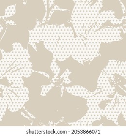 Floral seamless pattern with dotted textures for fashion textiles and graphics