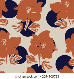 Floral seamless pattern with dotted textures for fashion textiles and graphics