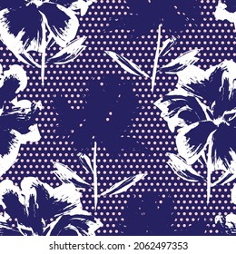 Floral seamless pattern with dotted textures for fashion textiles and graphics