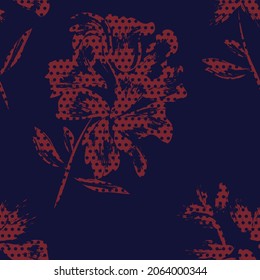 Floral seamless pattern with dotted textures for fashion textiles and graphics