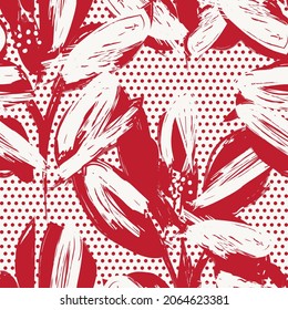 Floral seamless pattern with dotted textures for fashion textiles and graphics