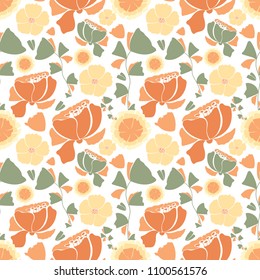 Floral seamless pattern is drawn on a transparent background. Beautiful orange flowers.