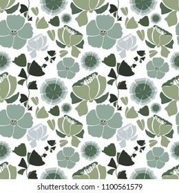 Floral seamless pattern is drawn on a transparent background. Beautiful green flowers.