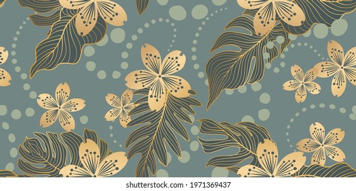 Floral seamless pattern in eastern style. Flower background. Flourish garden pattern with flowers.