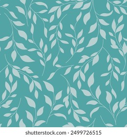 Floral Seamless Pattern with Elegant Leaves Branch. Hand Drawn Elegant Botanical Design Template. Vector Minimalist Background for Textile, Fabric, Invitations, Cards, Postcards, Social Media.