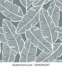Patrón floral sin fisuras con la rama de hojas elegantes. Plantilla de diseño botánico de arte de línea dibujado a mano. Fondo minimalista de Vector para textiles, telas, invitaciones, tarjetas, postales, redes sociales.