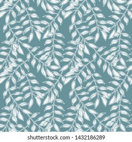 Floral seamless pattern with elegant natual composition, leaves silhouette. Texture for wallpapers, fabric, wrap, web page backgrounds, vector illustration
