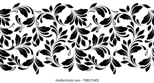 Floral seamless pattern. Endless flowers border for wrapping, textiles, paper, wallpaper, ribbon.