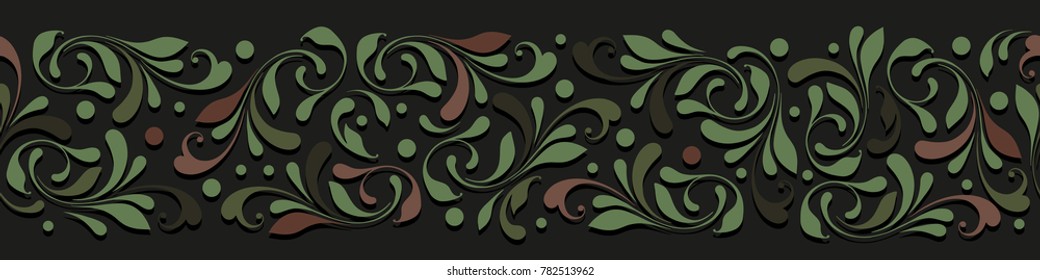 Floral seamless pattern. Endless swirly border for wrapping, textiles, paper, wallpaper, ribbon, tape, belt. Art work.