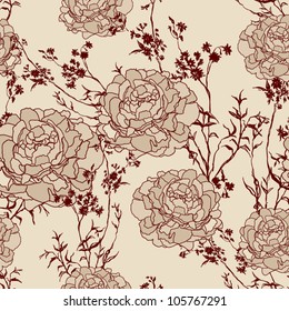 Floral seamless pattern, endless texture with flowers in vintage style.  Wallpaper, background.