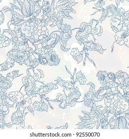 Floral seamless pattern, endless texture with flowers in vintage style.  Wallpaper, background.