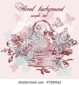 Floral seamless pattern, endless texture with flowers in vintage style.  Wallpaper, background with a basket of flowers.
