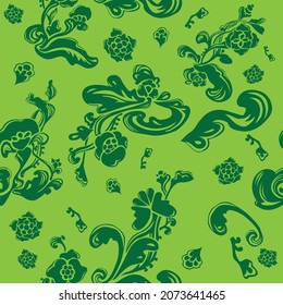 Floral seamless pattern. Endless vector background with abstract floral elements with green tones.