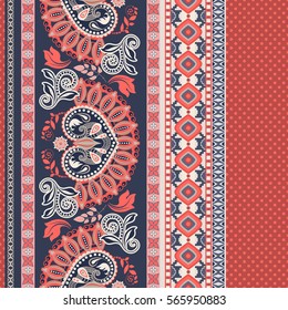 Floral seamless pattern. Ethnic border ornament. Egyptian, Greek, Roman style. Stylized flowers and shapes background. Floral geometric line pattern. Design for, textile, web, wrapping paper