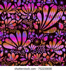 Floral seamless pattern with ethnic motifs, vector illustration.