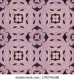 Patrón floral sin fisuras. Antecedentes vectoriales estriados ornamentales de estilo étnico. Hermosas flores rosas, remolinos, formas, líneas. Repetir el fondo con patrones. Ornamentos de lujo. La elegancia y el diseño moderno.