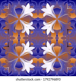 Floral seamless pattern. Ethnic style ornamental colorful vector background. Beautiful flowers, leaves, shapes, lines. Repeat patterned backdrop. Luxury ornaments. Ornate elegance modern design.