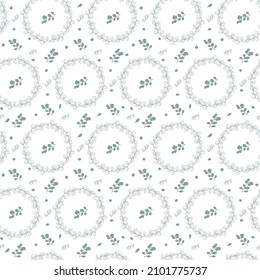 Floral seamless pattern with eucalyptus leaves and wreath for textile or background 