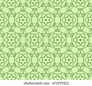 Floral seamless pattern in execution. Vector. Green color. For holiday cards design, fashion design, interior design, graphic arts