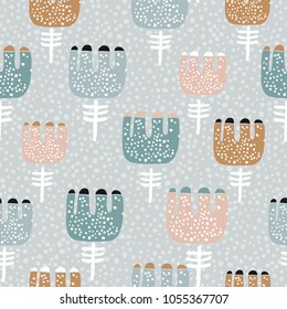 Floral seamless pattern with exotic flowers. Creative surface design vector background. Can be used for textile, website background, book cover, packaging.
