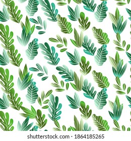 Floral seamless pattern with exotic leaves, modern background. Tropic colorful gradient branches. Fashion vector stock illustration for wallpaper, posters, card, fabric, textile.