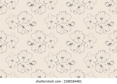 Floral seamless pattern of fabric design. Flower background print texture. Vector garden style decoration.