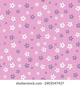 Floral seamless pattern for fabric, postcards, stickers, and printing, flowers on a light pink background. Hand-drawn flat illustration.