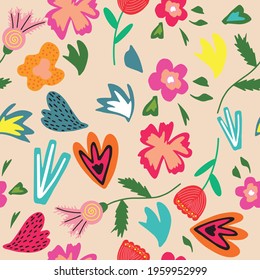 Floral seamless pattern for fabric, print, postcard. Pattern with hand drawn flowers
