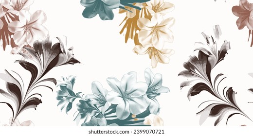 Tejidos de motivos florales sin fisuras imprimidos en tonos pastel sobre un fondo crema. Impresiones de tela de moda. Ilustración del vector